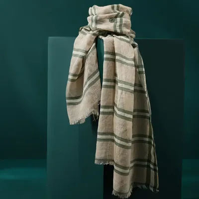 Foulards et écharpes - Chèche homme rayé lin vert beige KAKADU - AV08 PARIS