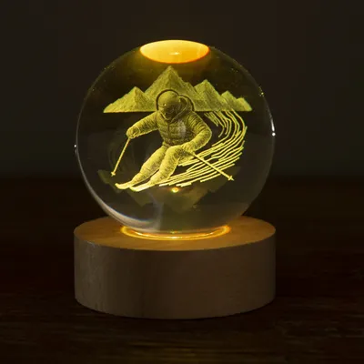 Cadeaux - Veilleuse verre gravée sur base en bois LED avec télécommande. - LIGHT ME UP