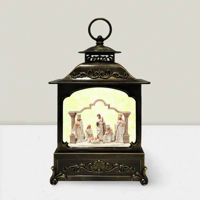 Crèches et santons - Lanterne LED avec Crèche – Figurines Blanches Élégantes et Lumière Pailletée - BLUE STAR B.V.