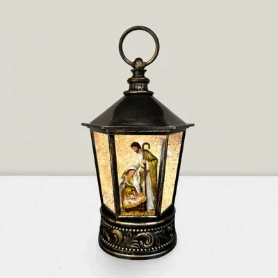 Crèches et santons - Lanterne LED avec Crèche – Sainte Famille, Paillettes et Lumière Chaleureuse - BLUE STAR B.V.