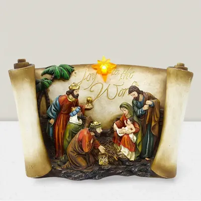 Crèches et santons - Crèche Lumineuse avec Rouleau – Design « Joy to the World » - BLUE STAR B.V.