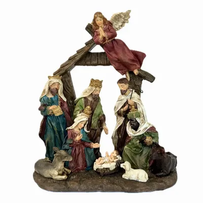 Crèches et santons - Crèche de Noël en Résine – Ensemble de 7 Personnages en Une Seule Pièce - BLUE STAR B.V.