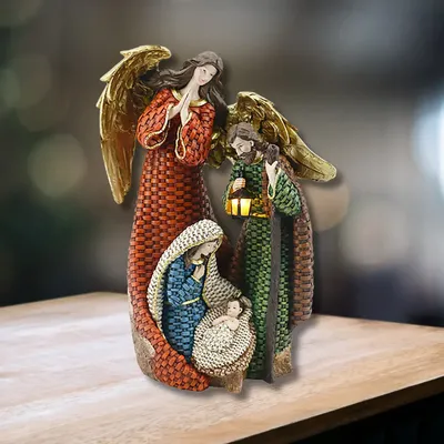 Nativity scenes and santons - LED Nativity Scene Figurine – Woven Texture with Warm White Light - BLUE STAR B.V.