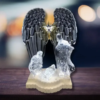 Nativity scenes and santons - Crystal-Style LED Nativity with Angel Wings – Light & Music Feature - BLUE STAR B.V.