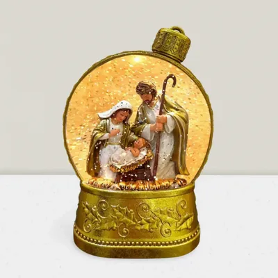 Crèches et santons - Boule de Noël LED avec Crèche – Paillettes et Lumière Blanc Chaud - BLUE STAR B.V.