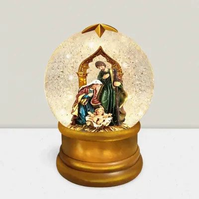 Crèches et santons - Boule à Neige LED avec Crèche – Sainte Famille, Paillettes et Lumière Chaleureuse - BLUE STAR B.V.