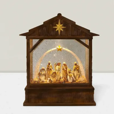 Crèches et santons - Lanterne Crèche LED avec Paillettes, Lumière Chaleureuse, Minuterie et DC - BLUE STAR B.V.