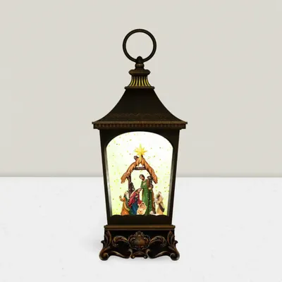 Nativity scenes and santons - Classic LED Nativity Lantern with Glitter, Warm White Light, Timer & DC - BLUE STAR B.V.