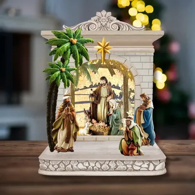Nativity scenes and santons - LED Nativity Scene with Palm Trees, Warm White Light, Timer & DC - BLUE STAR B.V.