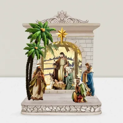 Nativity scenes and santons - LED Nativity Scene with Palm Trees, Warm White Light, Timer & DC - BLUE STAR B.V.