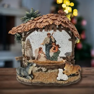 Nativity scenes and santons - Rustic LED Nativity Scene with Animals, Warm White Light, Timer & Type-C - BLUE STAR B.V.