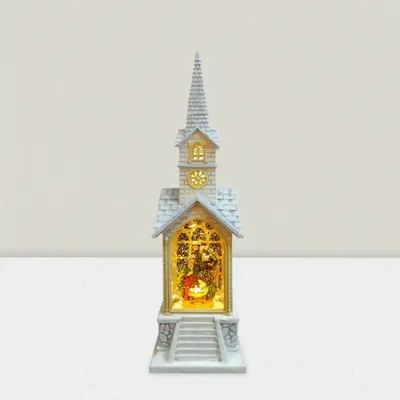 Crèches et santons - Église Crèche LED Haute avec Musique, Lumière Chaleureuse, Paillettes et DC - BLUE STAR B.V.