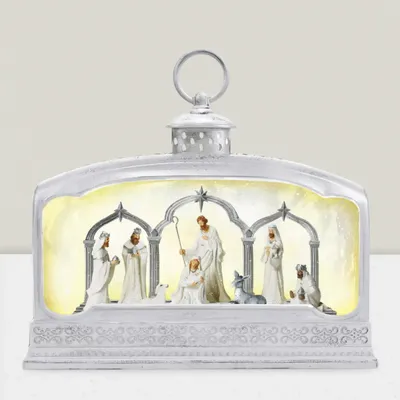 Nativity scenes and santons - White LED Nativity Lantern with Gothic Arches, Warm White Light, Timer & DC - BLUE STAR B.V.