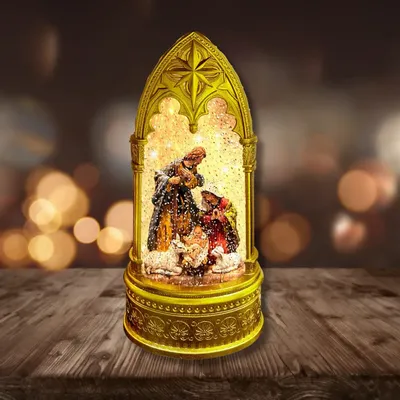 Nativity scenes and santons - Cathedral Nativity Glitter Lantern – Illuminated Holy Family Scene - BLUE STAR B.V.
