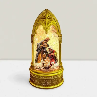 Nativity scenes and santons - Cathedral Nativity Glitter Lantern – Illuminated Holy Family Scene - BLUE STAR B.V.