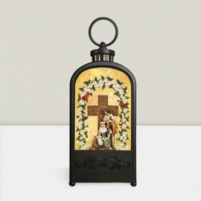 Crèches et santons - Lanterne de la Sainte Famille avec Croix et Arche Florale – Scène de Nativité Illuminée - BLUE STAR B.V.