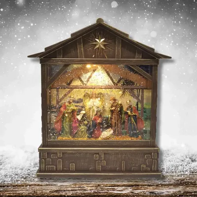 Nativity scenes and santons - Nativity Scene Lantern with Warm LED, Glitter Effect & Timer Function - BLUE STAR B.V.