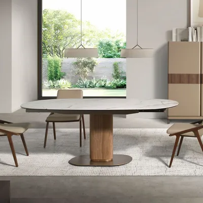 Tables Salle à Manger - Table de salle à manger ovale à rallonge en marbre de porcelaine - ANGEL CERDÁ