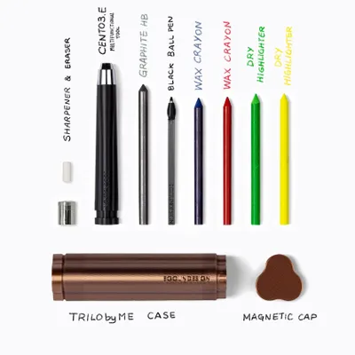 Papeterie bureau - Étui tout-en-un TriloByme avec recharges (or, encens, bronze) - EGOUNDESIGN