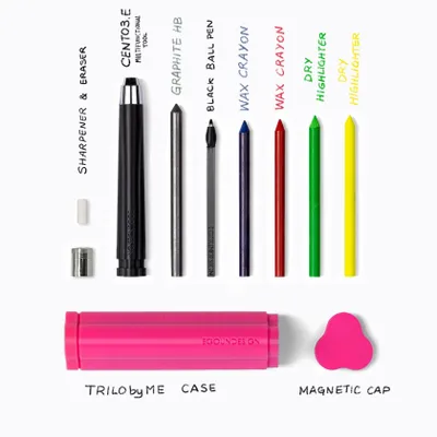 Stationery - Portable all-in-one case TRILObyME with refills (Blue, Pink, White) - EGOUNDESIGN