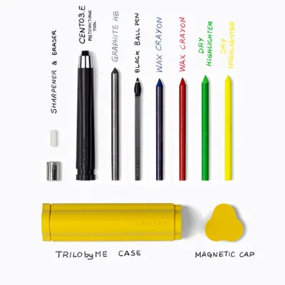Stationery - Portable all-in-one case TRILObyME with refills (Ivory, Yellow, Azure) - EGOUNDESIGN