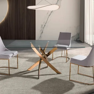 Dining Tables - Rectangular dining table in tempered glass and pink steel - ANGEL CERDÁ