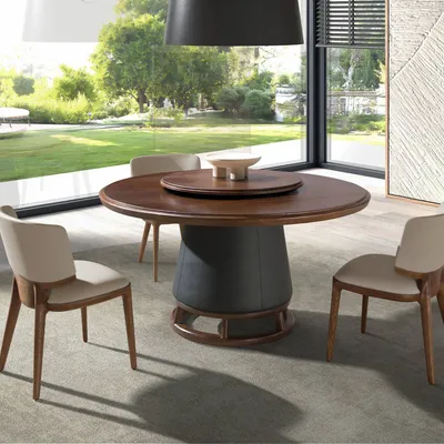 Tables Salle à Manger - Table de salle à manger ronde en noyer foncé et bois - ANGEL CERDÁ