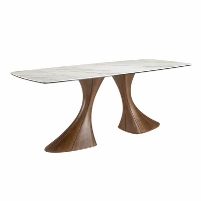 Dining Tables - Barrel-shaped oval dining table with porcelain marble and walnut - ANGEL CERDÁ
