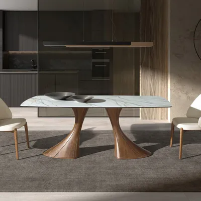 Tables Salle à Manger - Table de salle à manger ovale en forme de tonneau, marbre en porcelain - ANGEL CERDÁ