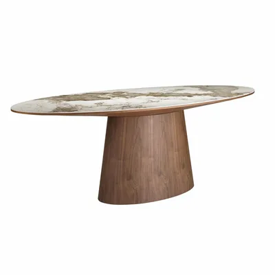 Dining Tables - Oval dining table with porcelain marble and walnu - ANGEL CERDÁ