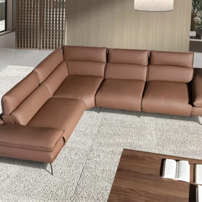 Canapés - Canapé d'angle relax modulable en cuir marron - ANGEL CERDÁ