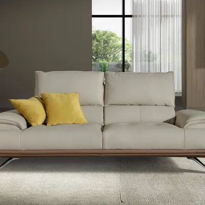 Sofas - Grey taupe leather 3-seater sofa - ANGEL CERDÁ