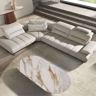 Sofas - Left chaise longue relax sofa in light grey leather - ANGEL CERDÁ