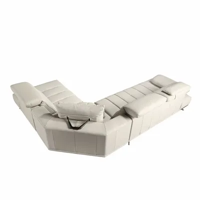 Sofas - Right chaise longue sofa in light grey leather - ANGEL CERDÁ