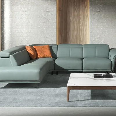 Sofas - Left chaise longue relax sofa in turquoise green leather - ANGEL CERDÁ