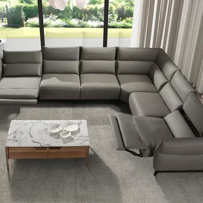 Sofas - Dark grey leather modular relax corner sofa - ANGEL CERDÁ