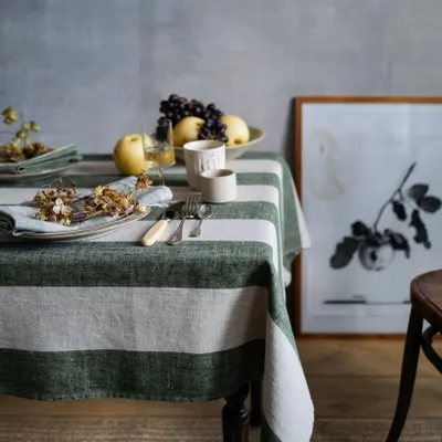 Table cloths - Handmade Striped Linen Table Linen by LinenMe – Timeless Mix & Match - LINENME