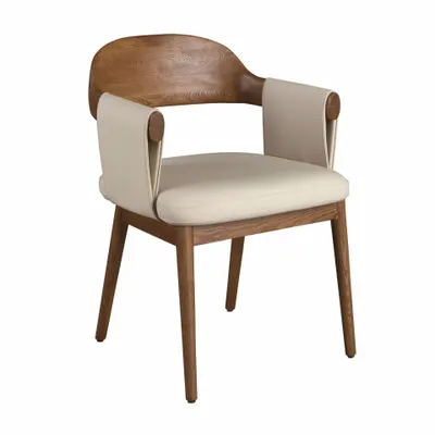 Chairs - Walnut and cream leatherette chair - ANGEL CERDÁ