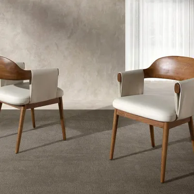 Chairs - Walnut and cream leatherette chair - ANGEL CERDÁ
