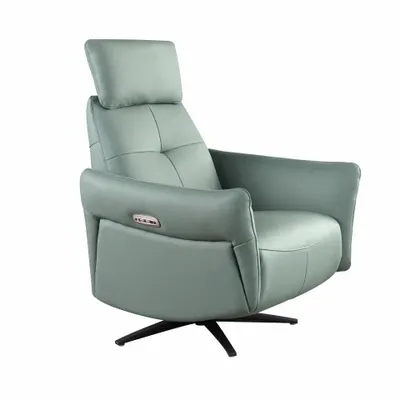 Armchairs - Turquoise green leather swivel relax armchair - ANGEL CERDÁ