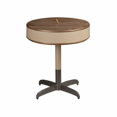 Coffee tables - Round corner table leather, walnut and grey steel - ANGEL CERDÁ