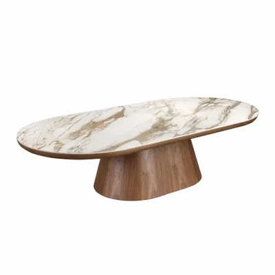 Tables basses - Table basse ovale demi-ronde en porcelaine et noyer - ANGEL CERDÁ