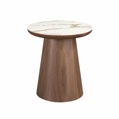 Coffee tables - Porcelain marble and walnut round corner table - ANGEL CERDÁ