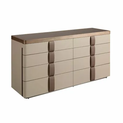 Chests of drawers - Leather chest of drawers, walnut, polished steel base and brown smoked - ANGEL CERDÁ