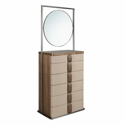 Chests of drawers - Chiffonier leather, walnut, grey steel and brown smoked glass top with - ANGEL CERDÁ