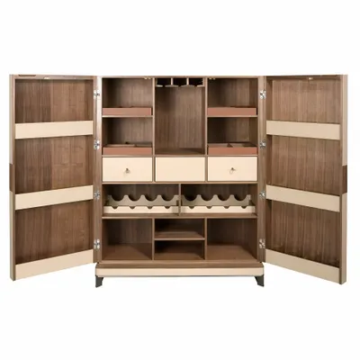 Sideboards - Tall sideboard in leatherette, walnut and polished steel - ANGEL CERDÁ