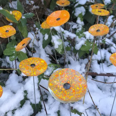Floral decoration - Round glass flower for outdoor use in transparent, yellow, orange - CARNEOL GLASS