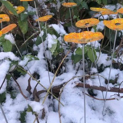 Garden accessories - Round glass flower for outdoor use in transparent, yellow, orange - CARNEOL GLASS