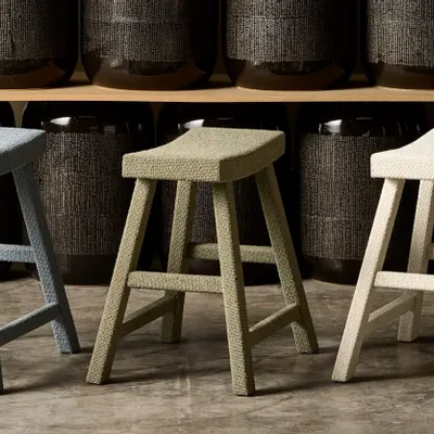 Stools - Poplar wood and MING fabric stool - CFOC