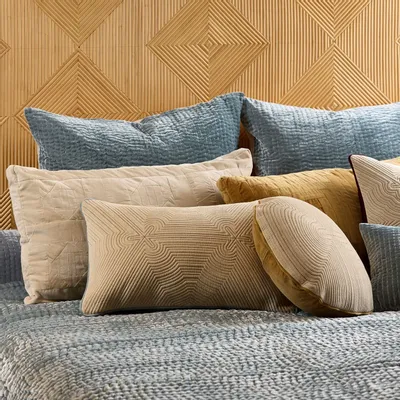 Cushions - GORANG round quilted cotton velvet cushion - CFOC